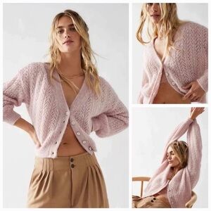 Free People Amelia Alpaca Light Baby Pink Pointelle Cardigan Spring Sweater XS